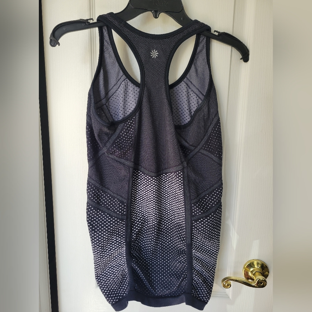 Athleta Fastest Track Racerback Tank Black White Polka Dot Seamless Mesh Large - Picture 2 of 6
